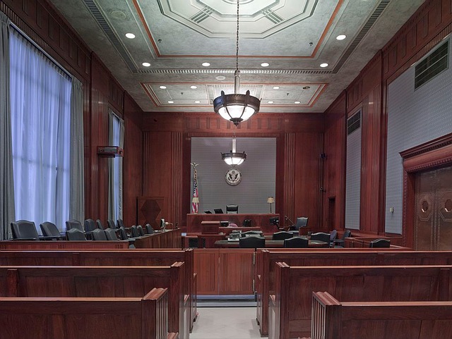 A picture of an empty courtroom, showing what the room could look like where each of the Allen County men will stand trial again.